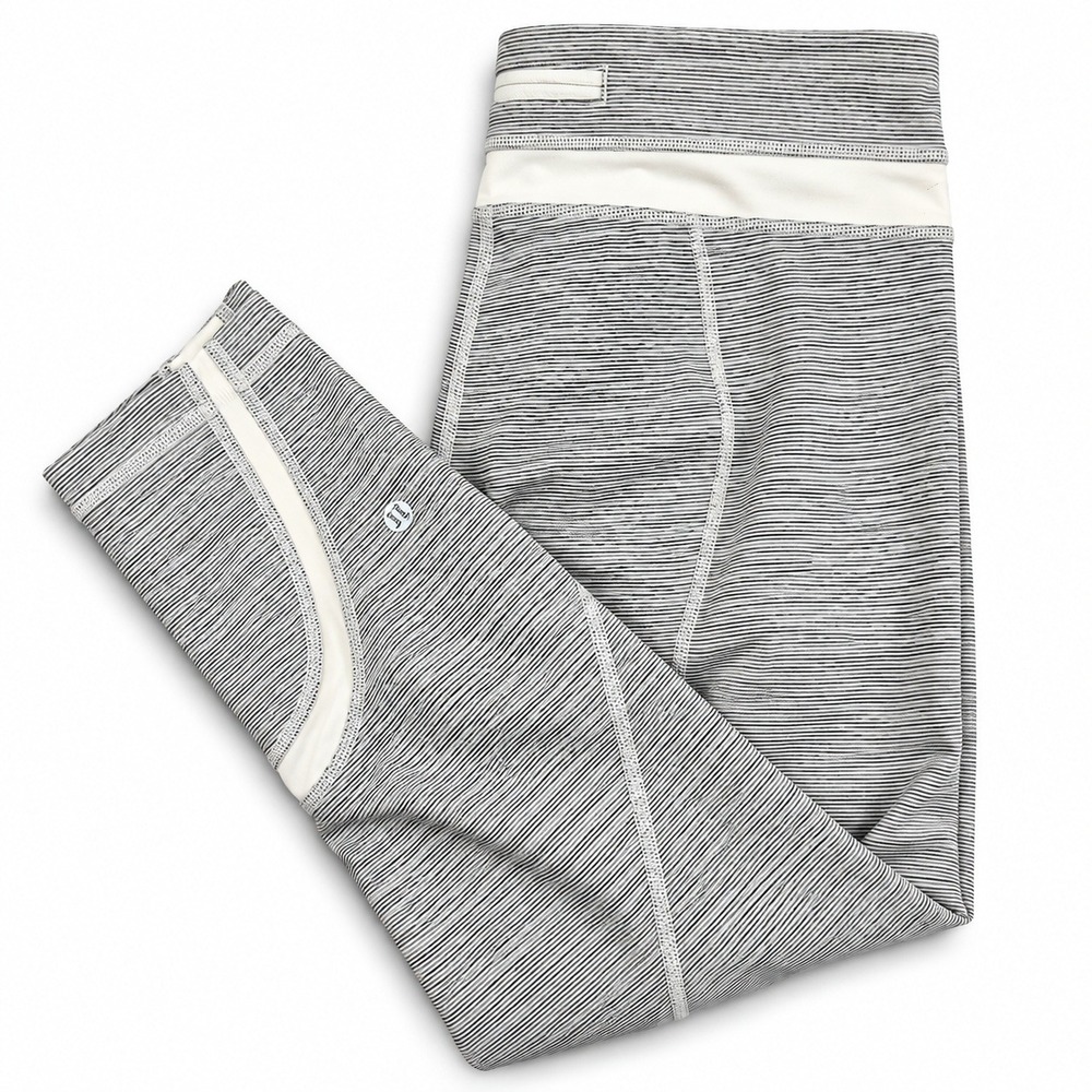 Lululemon Run Inspire Crop II Leggings White Black Stripe Womens 10